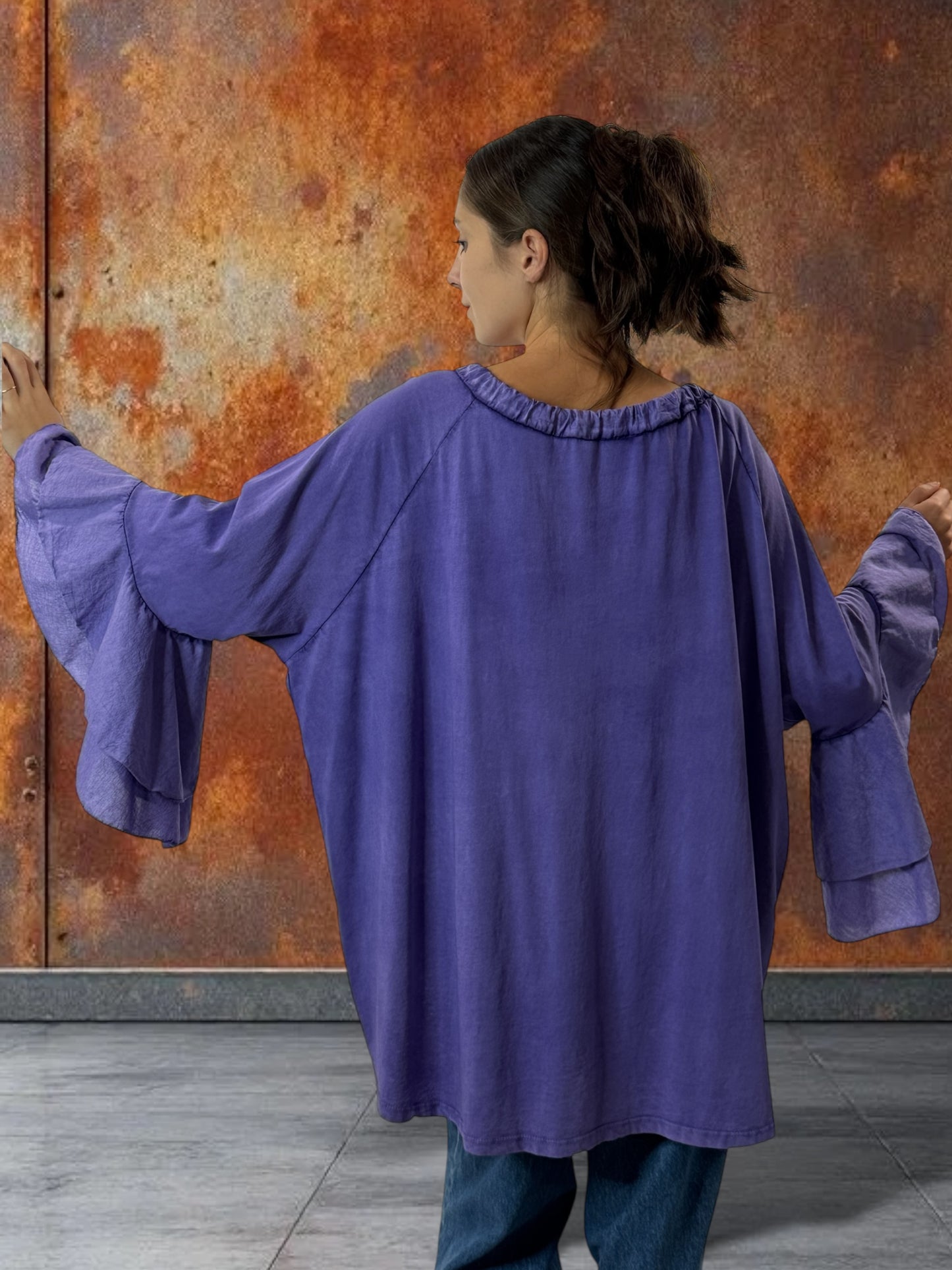 EMILIE - BLOUSE VIOLETTE EN COTON OVERSIZE JUSQU'A LA TAILLE 52