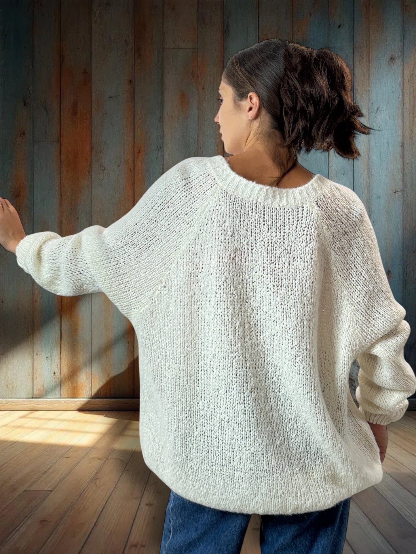 MATTEO - PULL BLANC CASSE AVEC MOHAIR JUSQU'A LA TAILLE 54