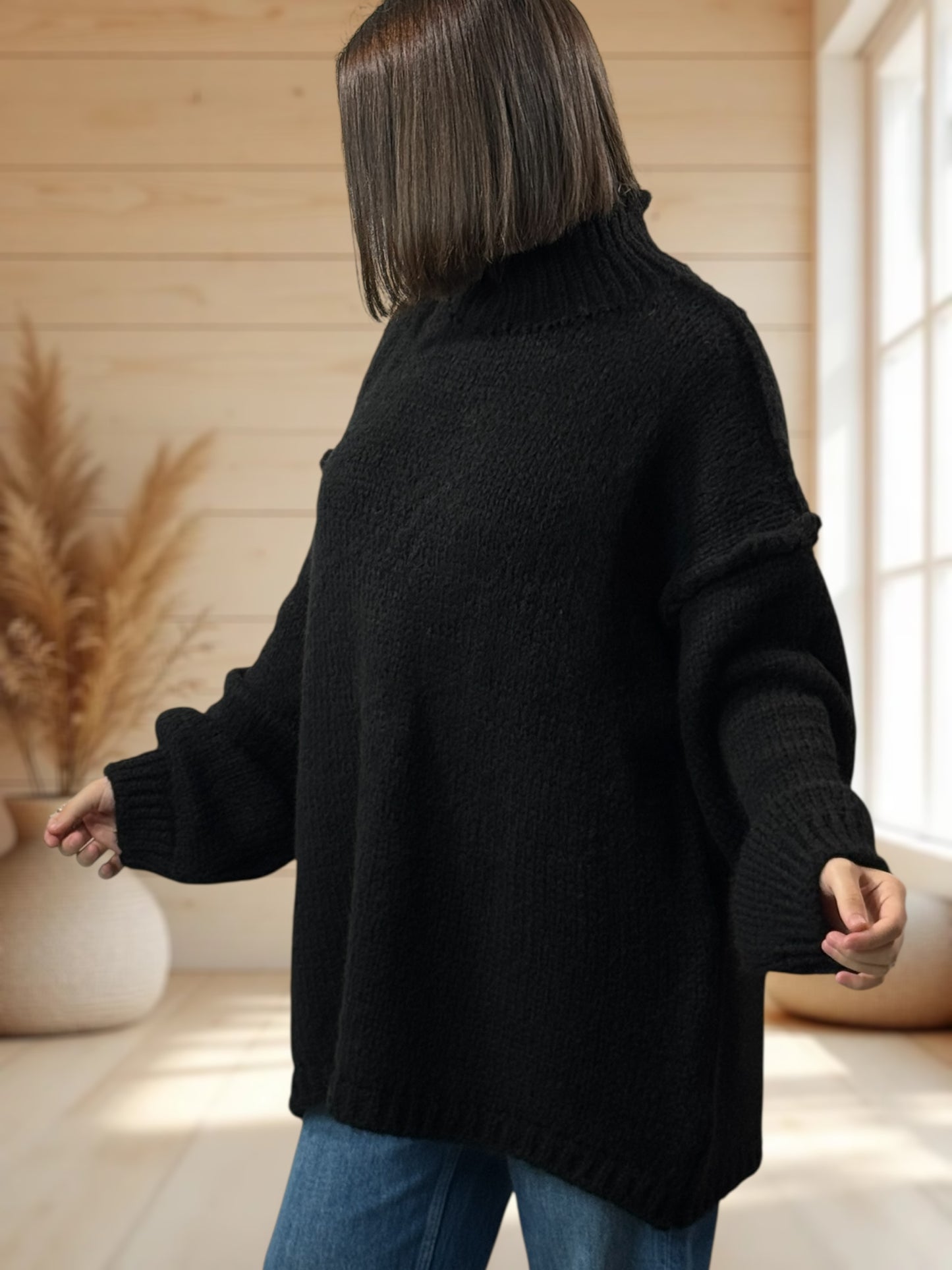 NATHY - PULL OVERSIZE NOIRE JUSQU'A LA TAILLE 54
