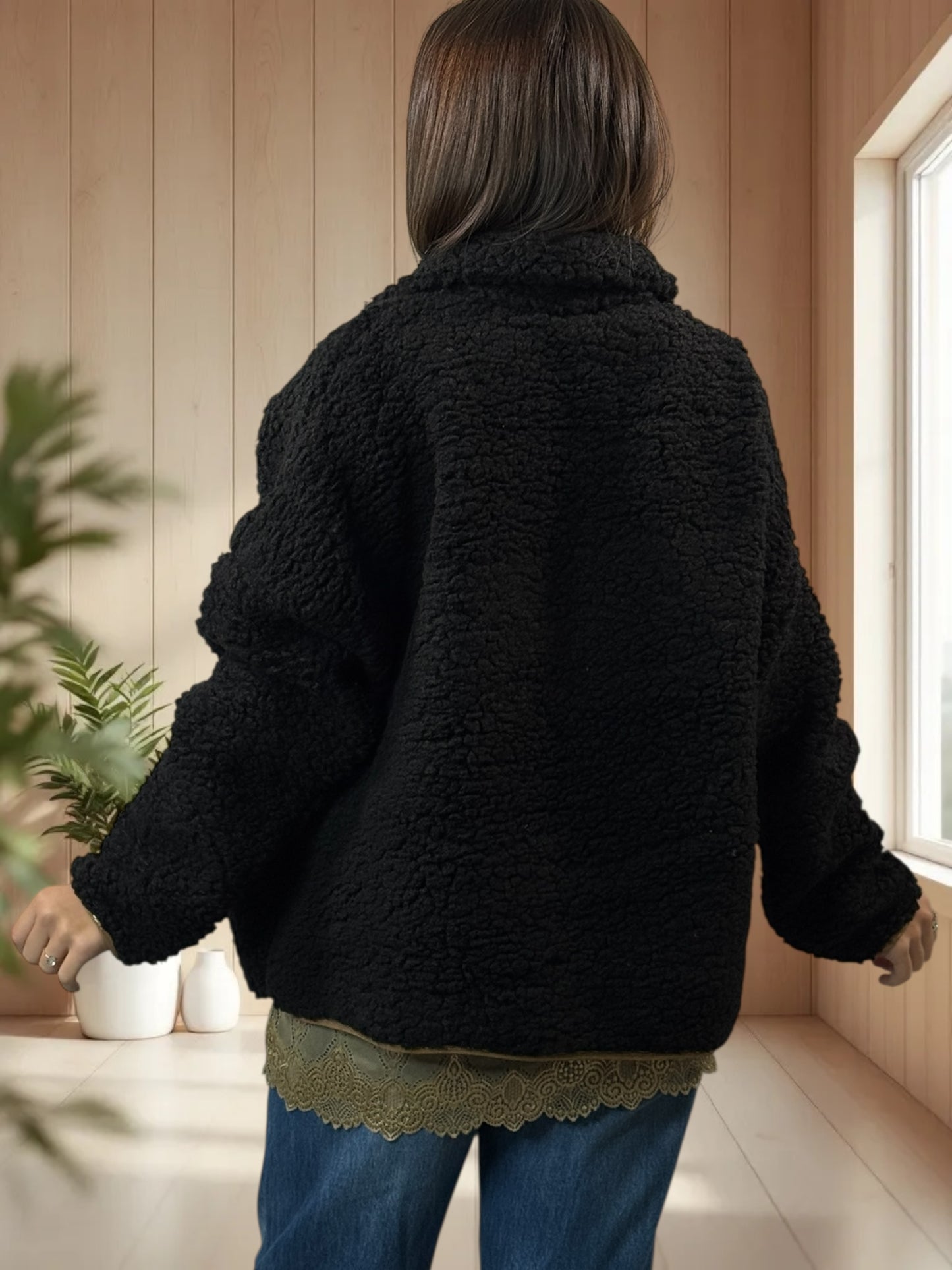 DOUDOU - PULL OVERSIZE NOIR LOGO AMOUR LEOPARD JUSQU'A LA TAILLE 48
