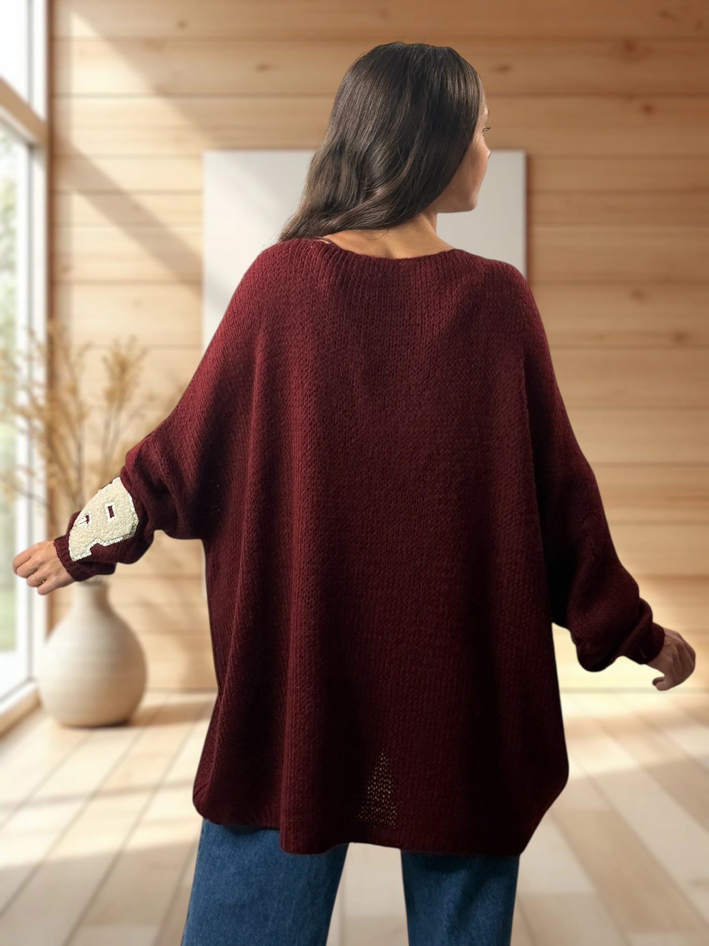 JAMES - PULL OVERSIZE BORDEAUX JUSQU'A LA TAILLE 56