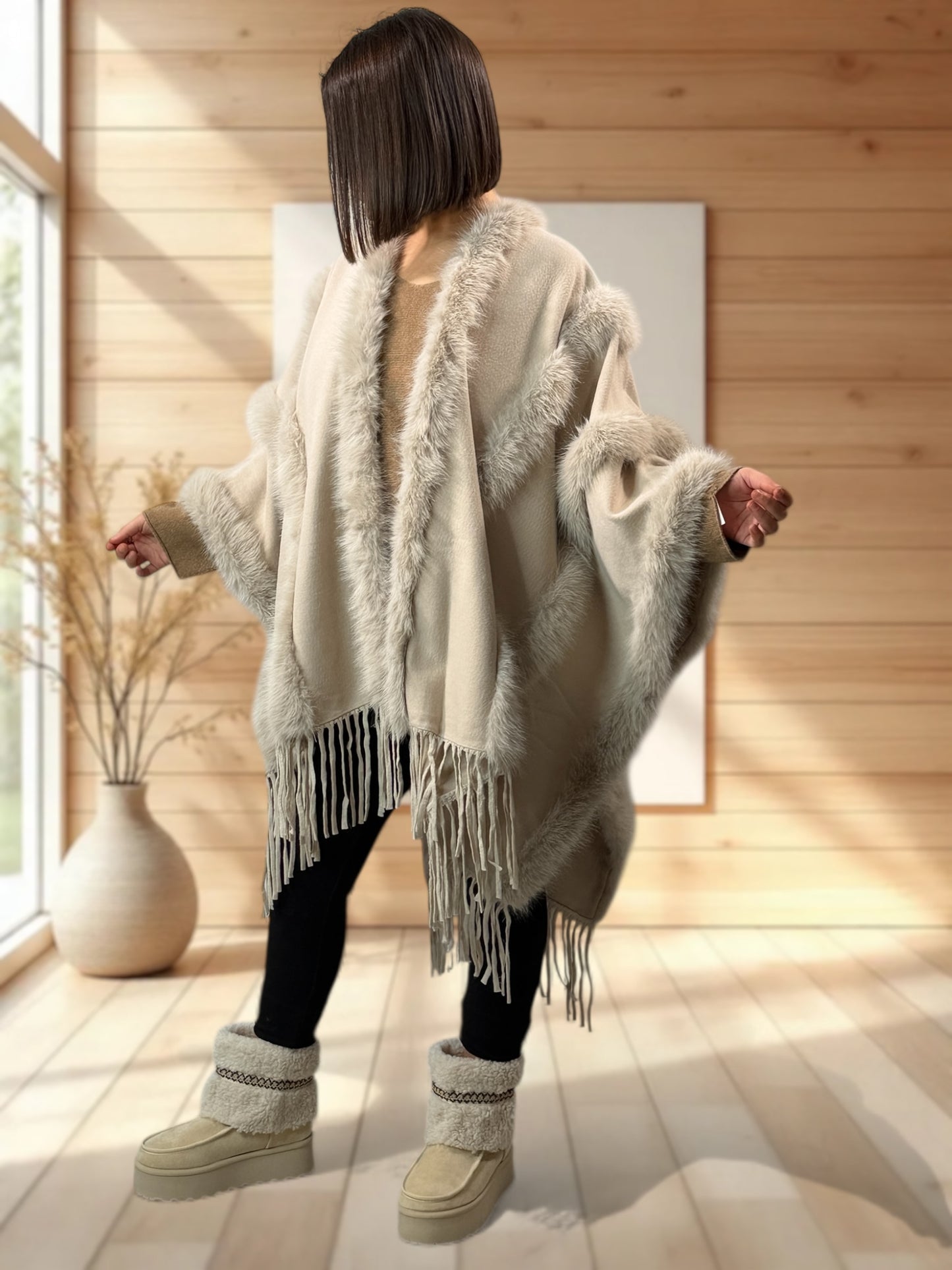 ERIKA - CAPE BEIGE FAUSSE FOURRURE