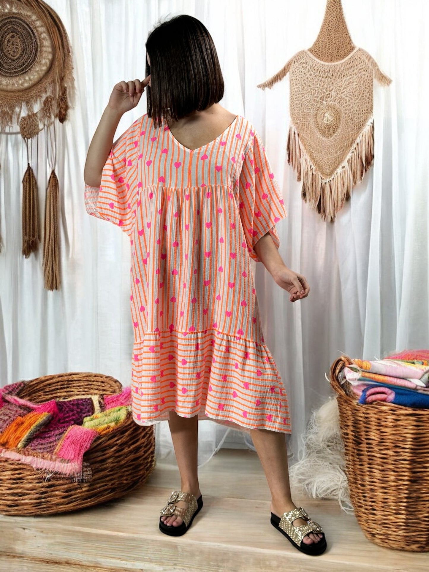 ROSA - ROBE OVERSIZE A RAYURE ORANGE JUSQU'A LA TAILLE 54