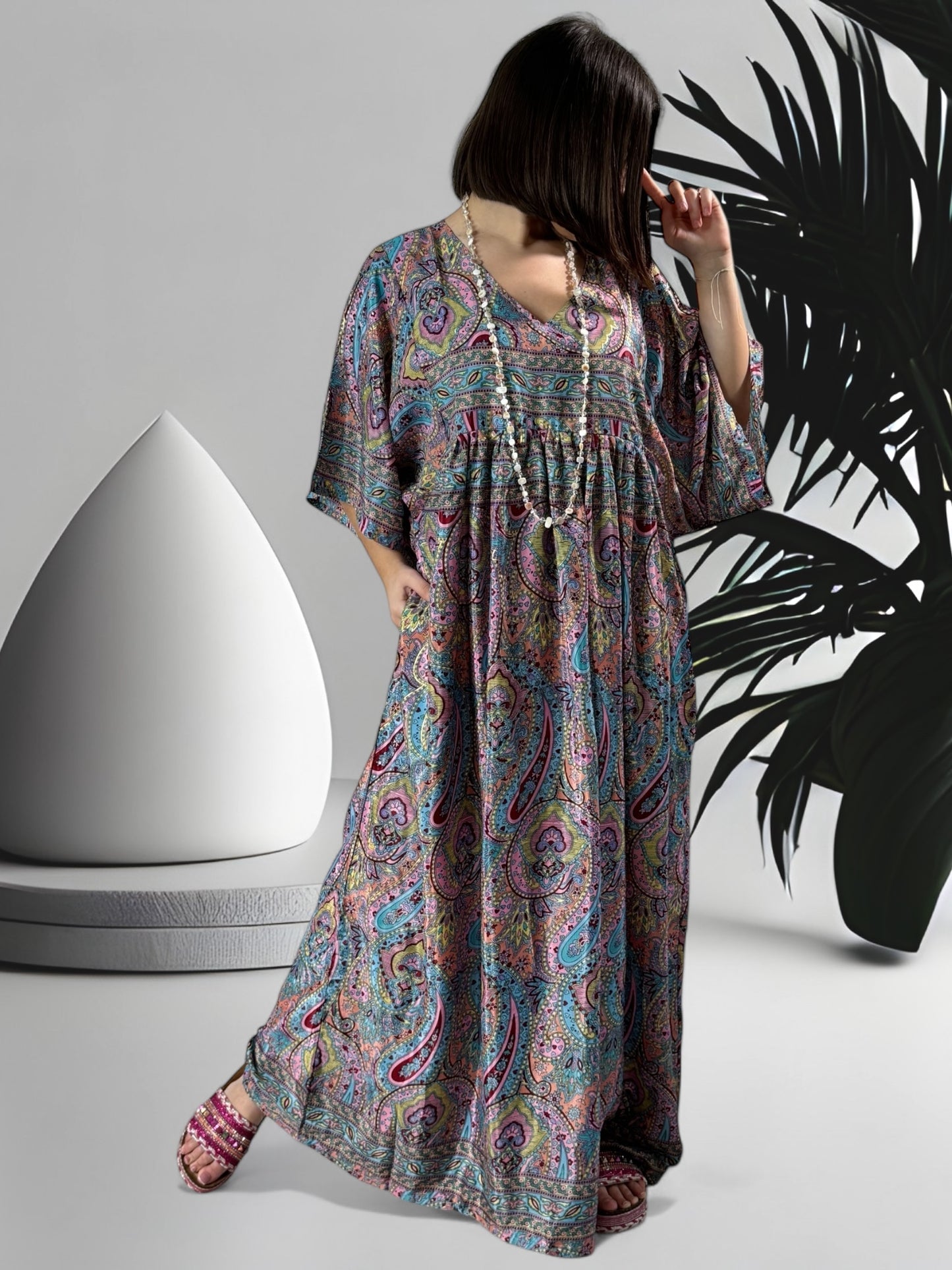 MATHILDA - ROBE LONGUE BOHEME ASPECT SOIE JUSQU'A LA TAILLE 54 REF19