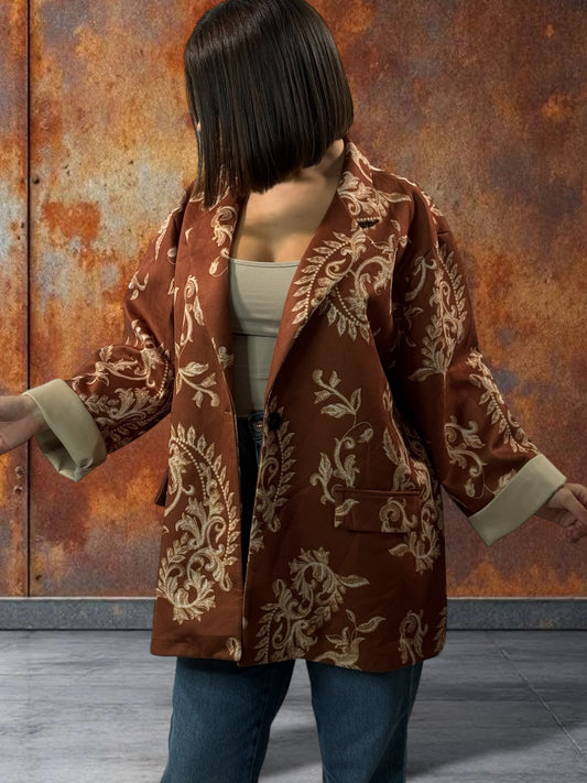 ALYSON - BLAZER ROUX A MOTIF EN SUEDINE JUSQU'A LA TAILLE 52