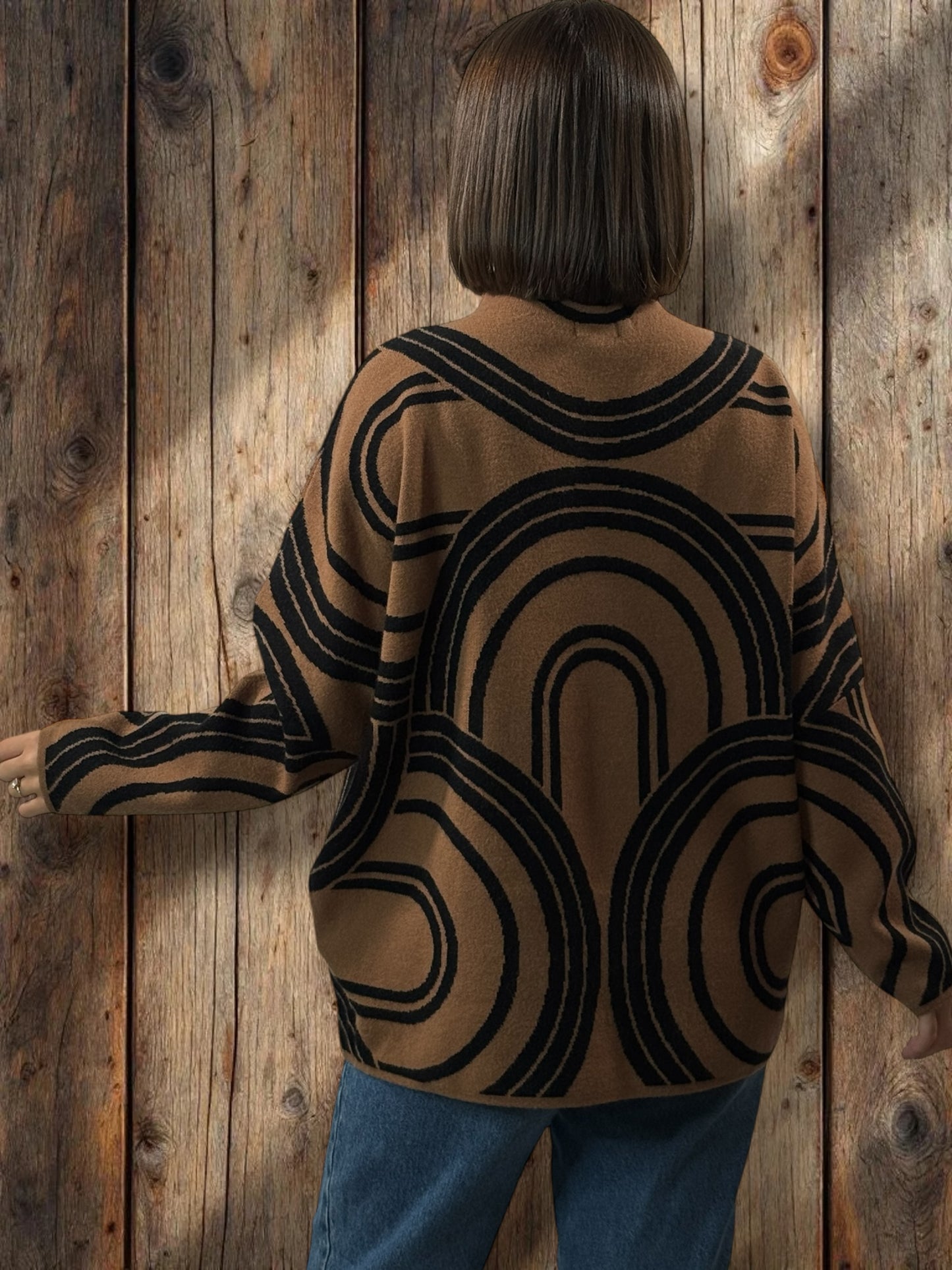 SOPHIE - PULL OVERSIZE MOTIF TERRACOTA JUSQU'A LA TAILLE 50