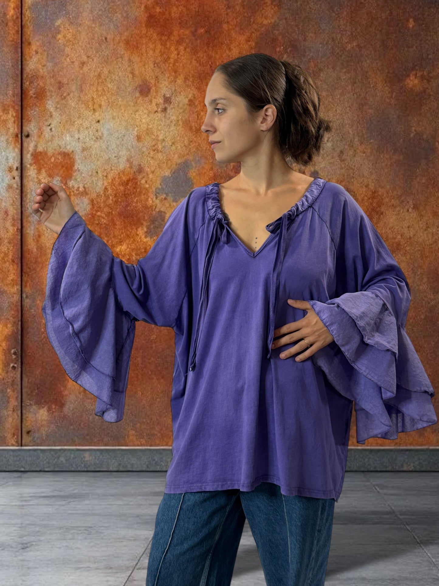 EMILIE - BLOUSE VIOLETTE EN COTON OVERSIZE JUSQU'A LA TAILLE 52