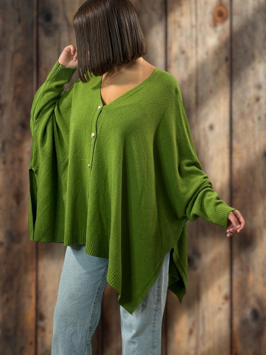MATHILDE - GILET OVERSIZE VERT JUSQU'A LA TAILLE 56/58