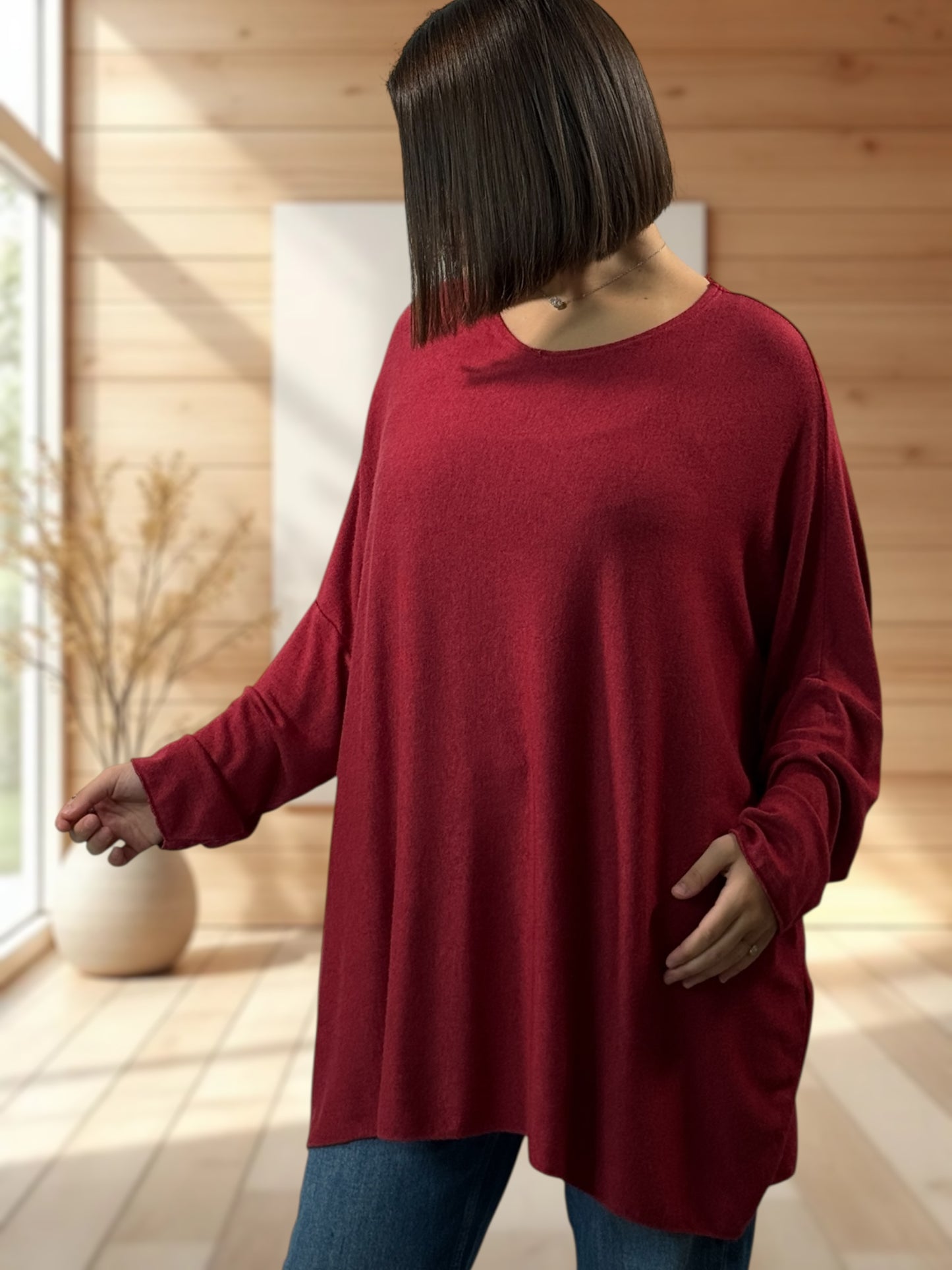 CAPRIO - PULL BORDEAUX EN MAILLE FLUIDE JUSQU'A LA TAILLE 54