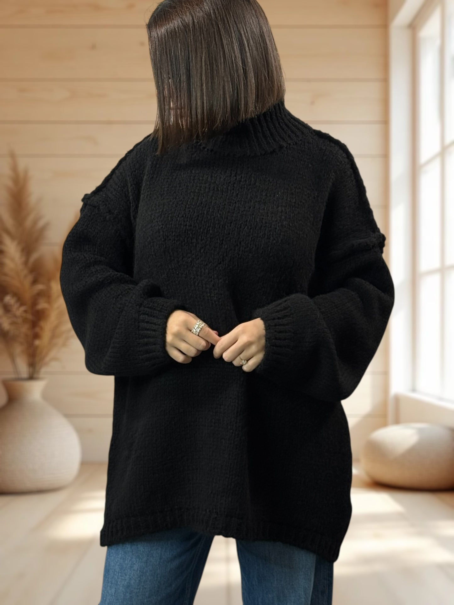 NATHY - PULL OVERSIZE NOIRE JUSQU'A LA TAILLE 54