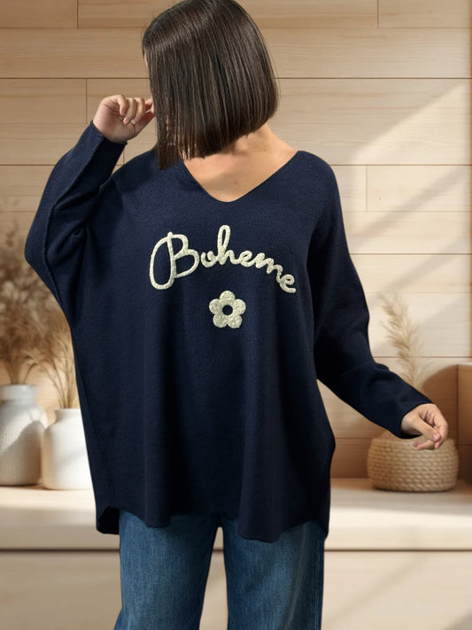 ORLANE - PULL OVERSIZE MARINE JUSQU'A LA TAILLE 54