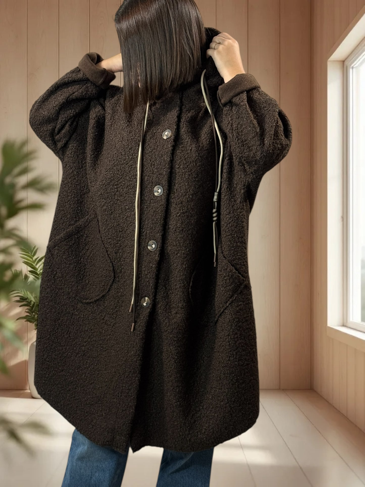 CAPRICE - VESTE OVERSIZE MARRON A CAPUCHE JUSQU'A LA TAILLE 54