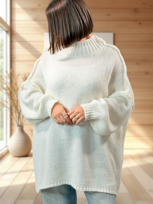 ESTELLE - PULL OVERSIZE BLANC CASSÉ JUSQU'A LA TAILLE 56/58