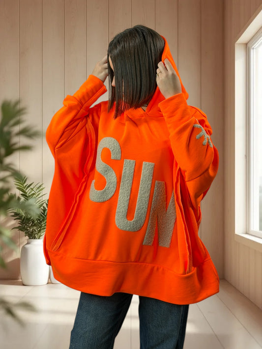 DANITO - SWEAT A CAPUCHE OVERSIZE ORANGE JUSQU'A LA TAILLE 56/58