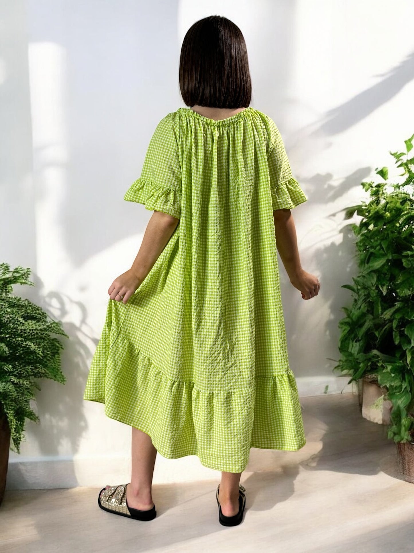 CAROLINE - ROBE VICHY VERT JUSQU'A LA TAILLE 54