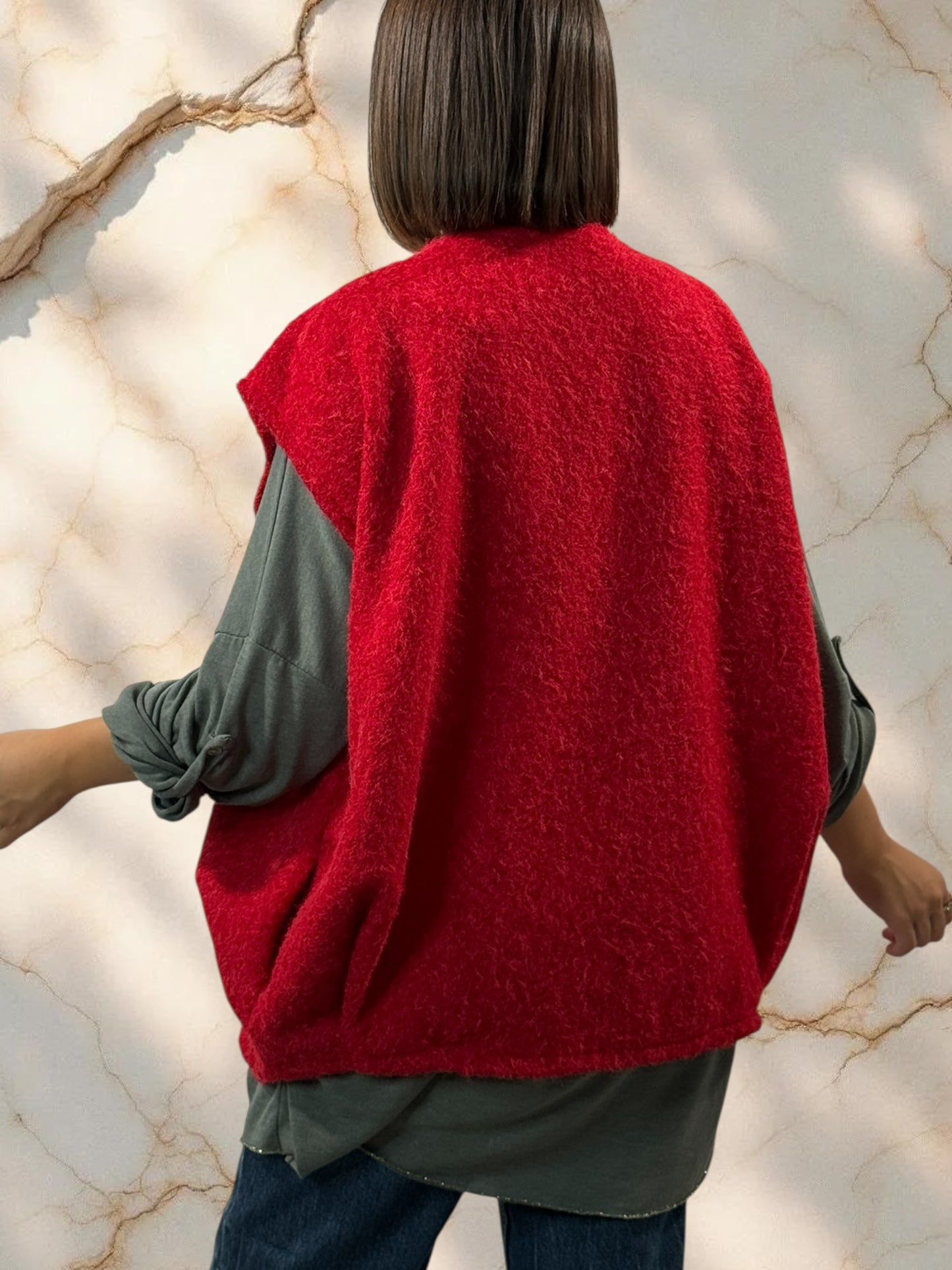 LUDO - GILET ROUGE SANS MANCHE JUSQU'A LA TAILLE 50/52