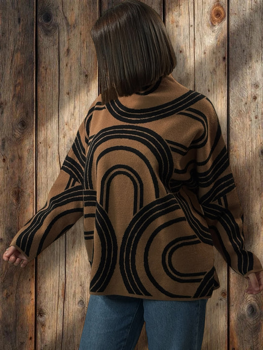 SOPHIE - PULL OVERSIZE MOTIF TERRACOTA JUSQU'A LA TAILLE 50