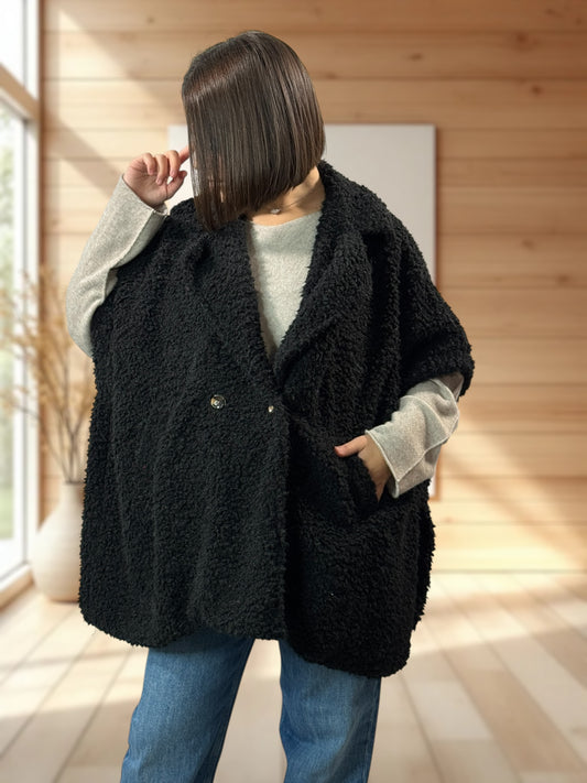 COCO - VESTE NOIRE EN MOUMOUTE JUSQU'À LA TAILLE 54/56