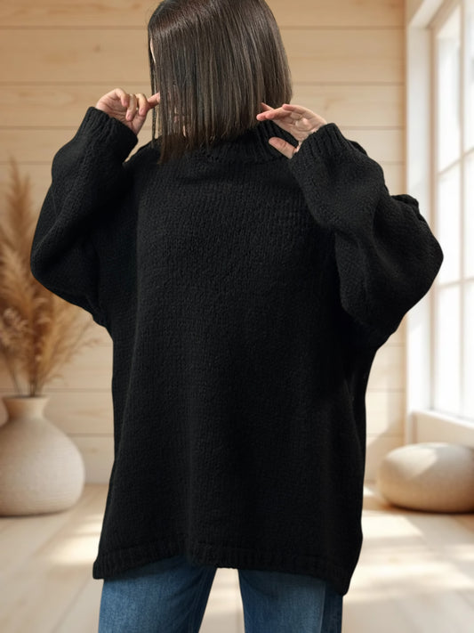 NATHY - PULL OVERSIZE NOIRE JUSQU'A LA TAILLE 54