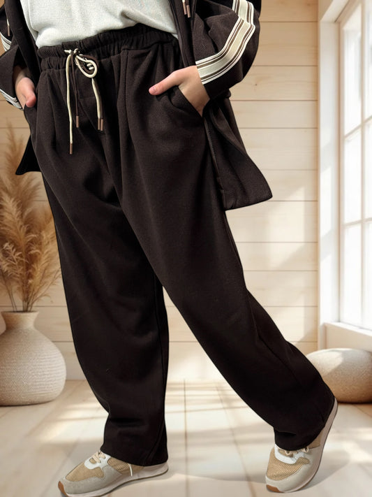 ALEX - PANTALON MARRON A CHEVRONS JUSQU'A LA TAILLE 52