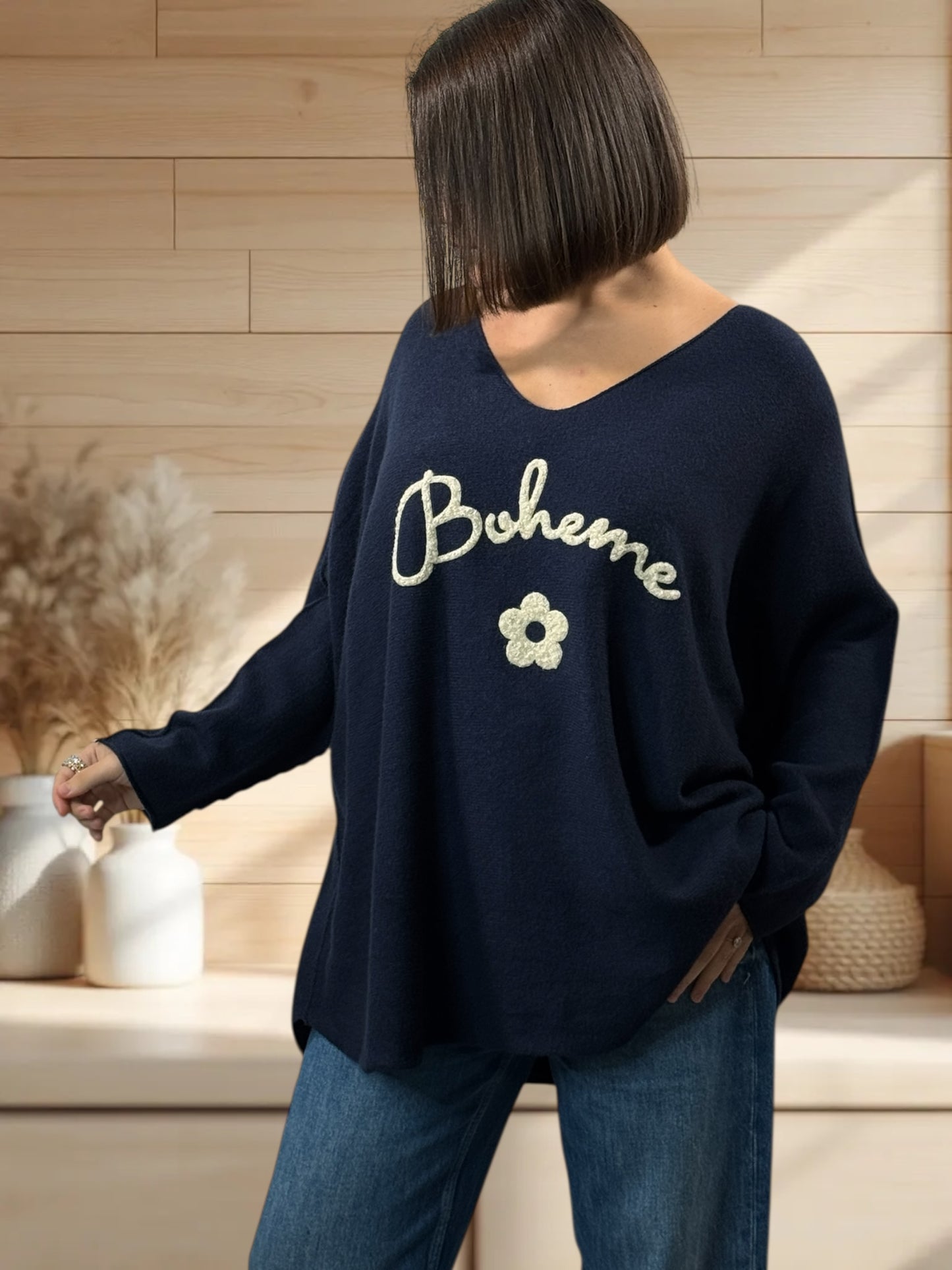 ORLANE - PULL OVERSIZE MARINE JUSQU'A LA TAILLE 54