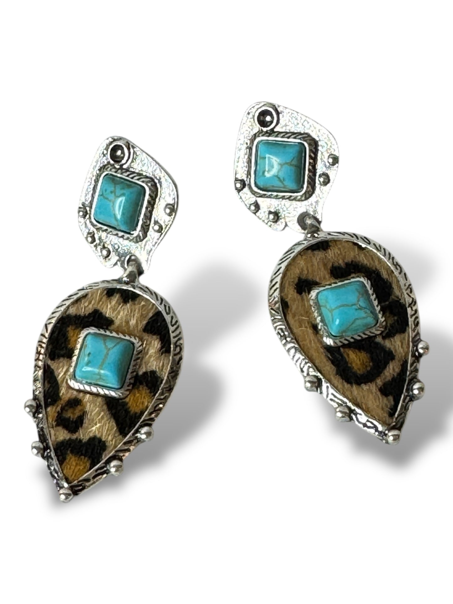 CANYON - BOUCLES D'OREILLES LEOPARD ET TURQUOISE