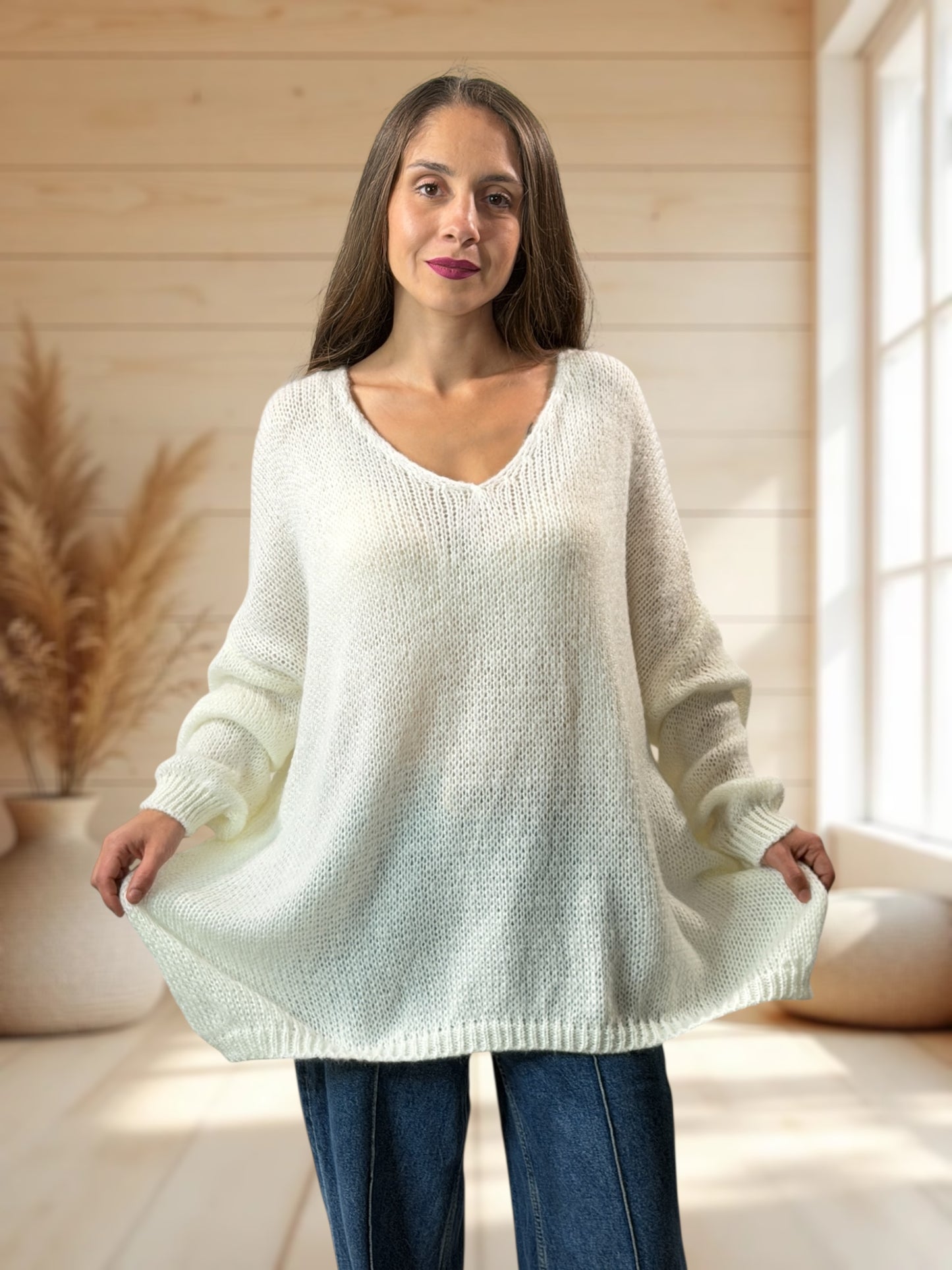 RAPHAEL - PULL BLANC CASSE JUSQU'A LA TAILLE 54/56