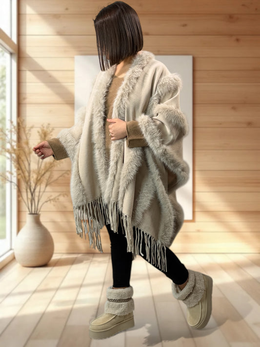 ERIKA - CAPE BEIGE FAUSSE FOURRURE