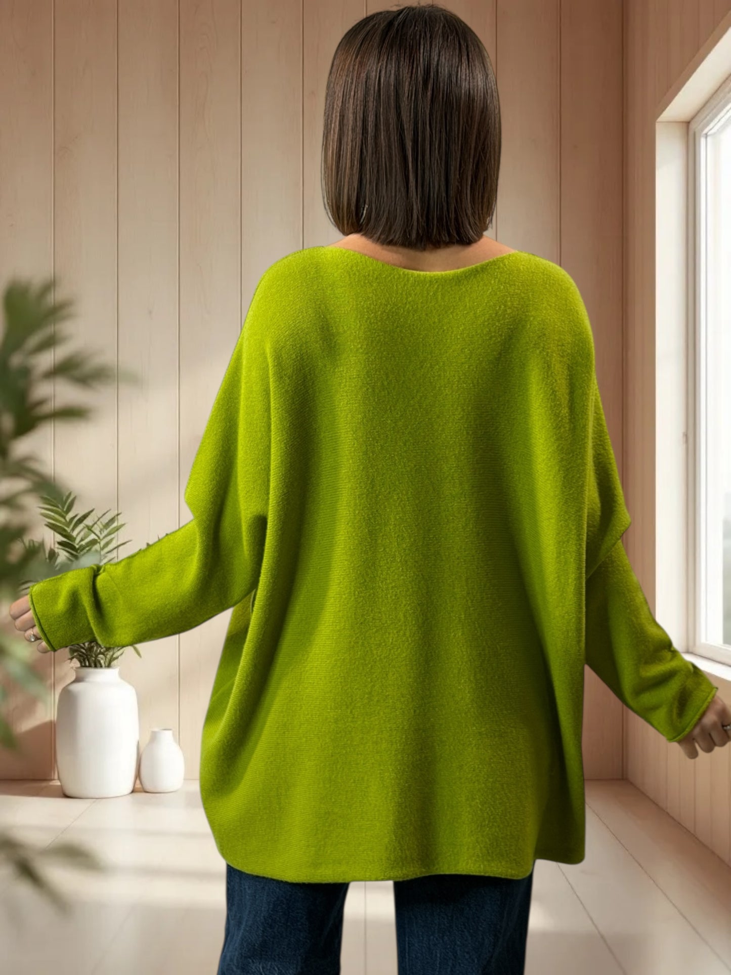 PAOLA - PULL OVERSIZE VERT ANIS JUSQU'A LA TAILLE 54/56