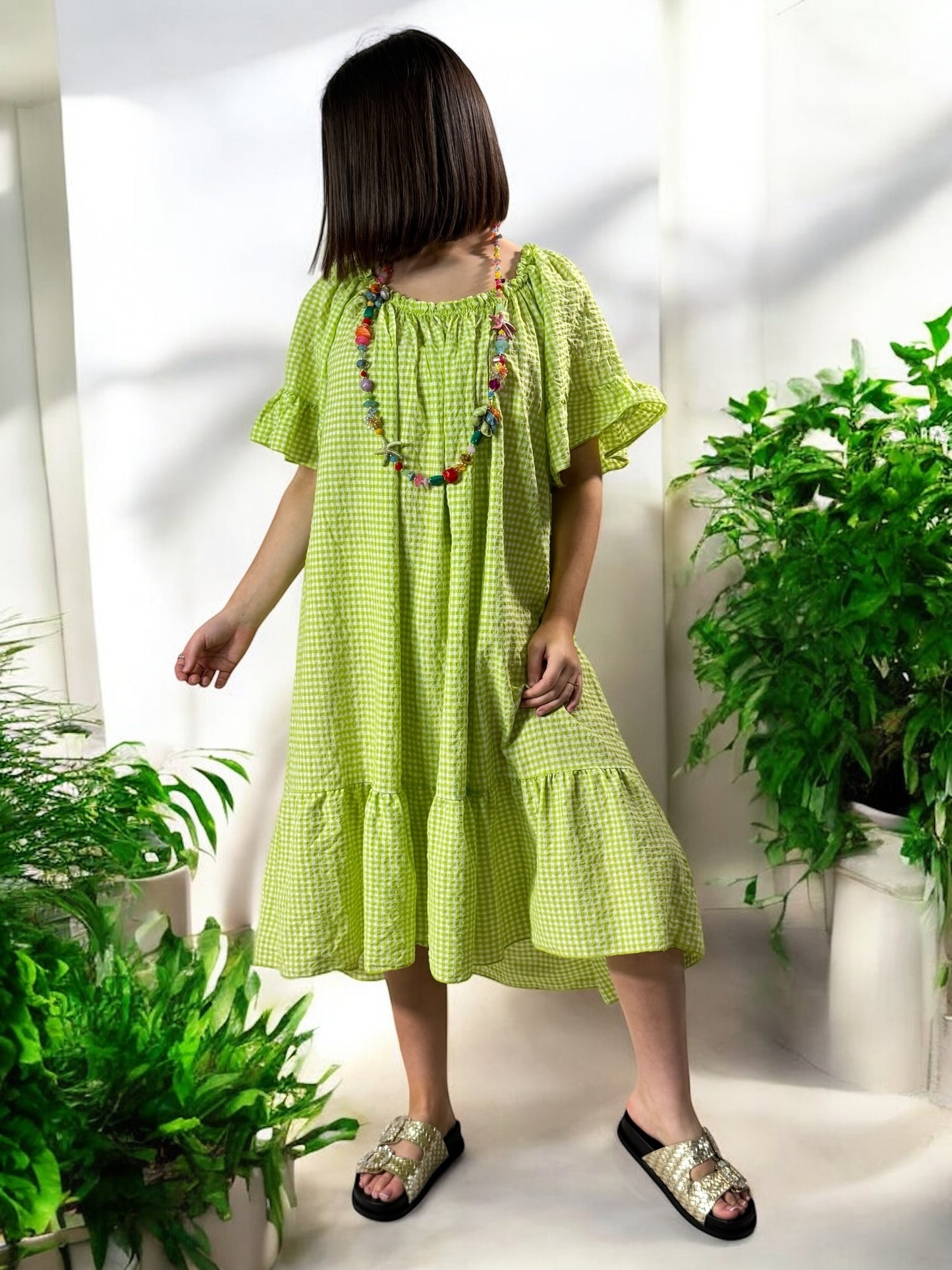 CAROLINE - ROBE VICHY VERT JUSQU'A LA TAILLE 54