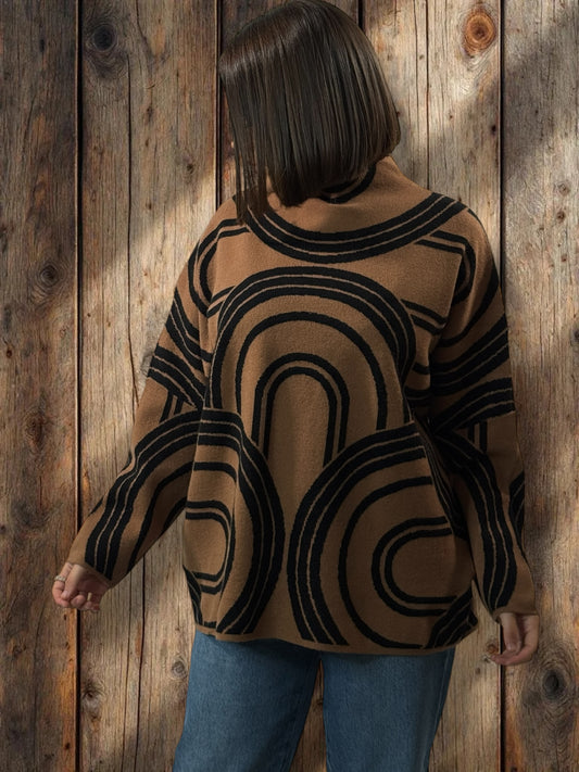 SOPHIE - PULL OVERSIZE MOTIF TERRACOTA JUSQU'A LA TAILLE 50