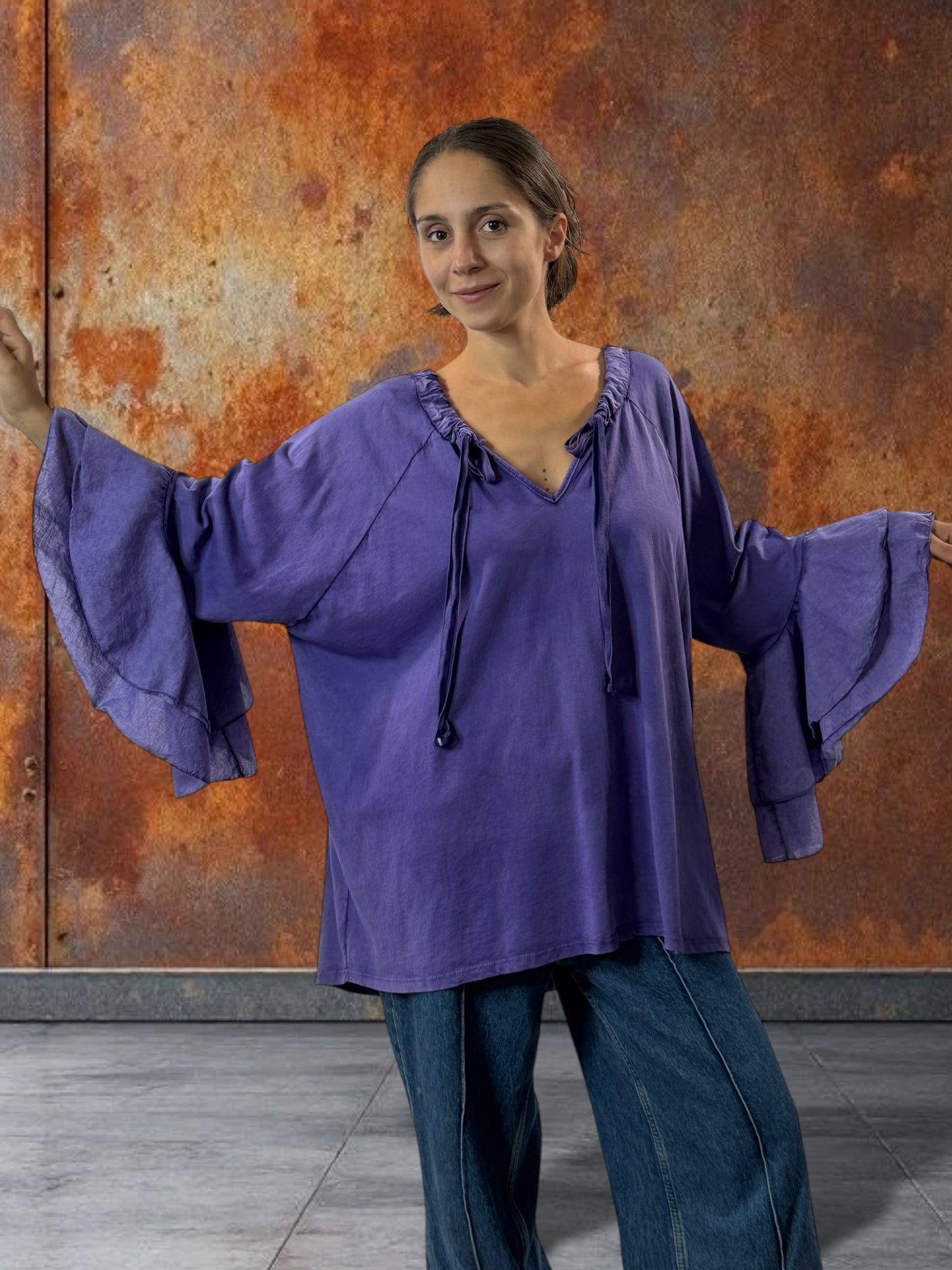 EMILIE - BLOUSE VIOLETTE EN COTON OVERSIZE JUSQU'A LA TAILLE 52