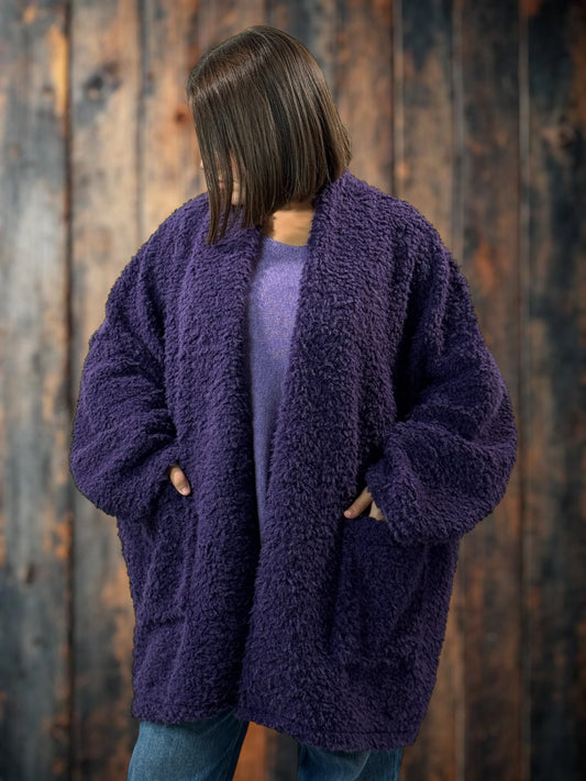 LILIROSE - VESTE OVERSIZE VIOLETTE EN MOUMOUTE JUSQU'A LA TAILLE 56/58