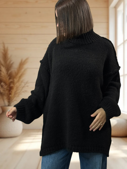 NATHY - PULL OVERSIZE NOIRE JUSQU'A LA TAILLE 54