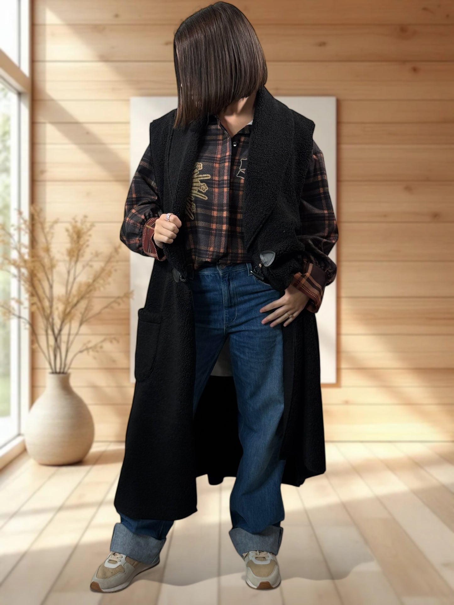 MAUD - GILET NOIR SANS MANCHES JUSQU'A LA TAILLE 54/56