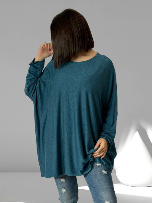 CAPRIO - PULL BLEU EN MAILLE FLUIDE JUSQU'A LA TAILLE 54