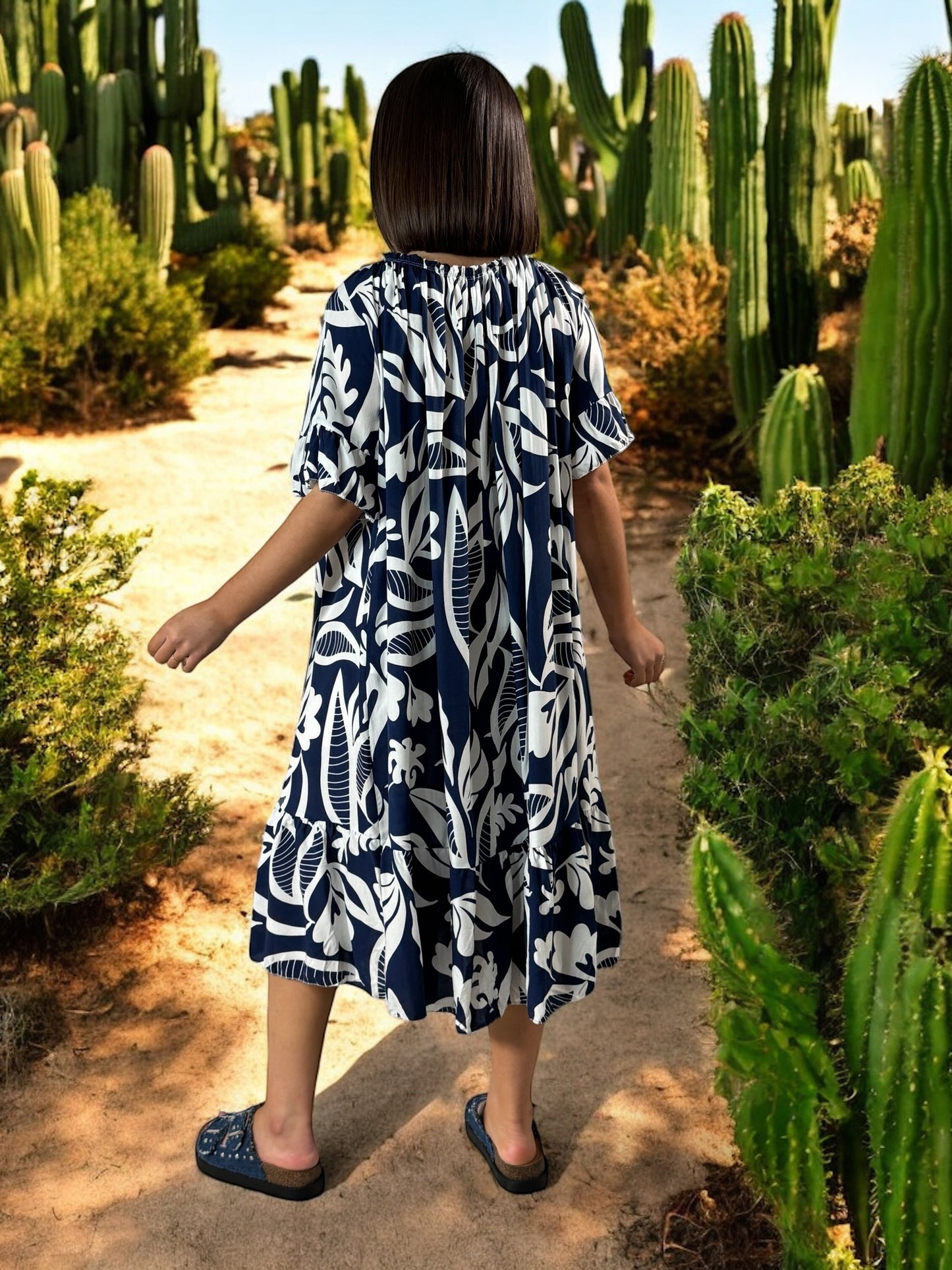 BANDOL - ROBE OVERSIZE MARINE A MOTIF JUSQU'A LA TAILLE 56