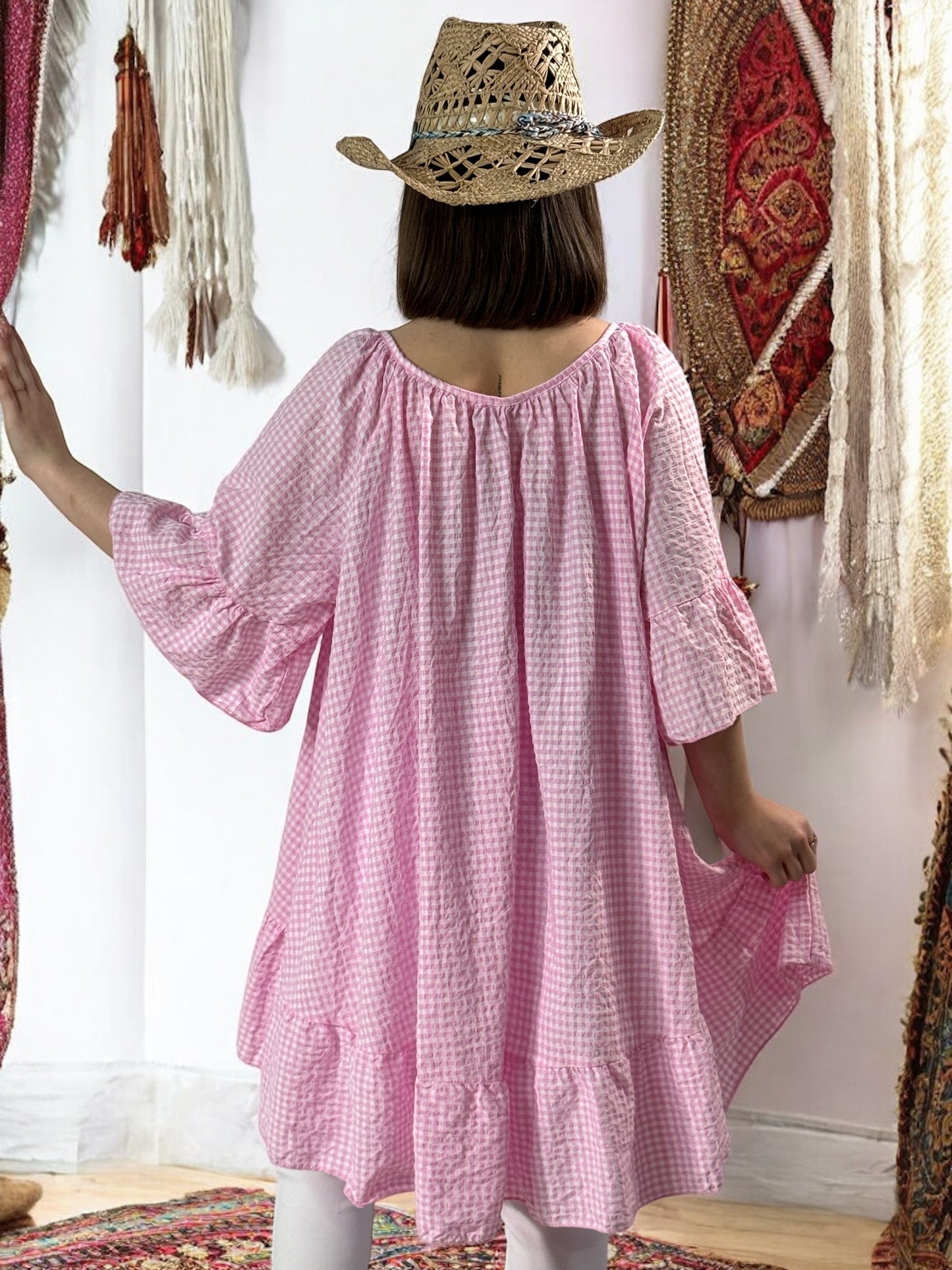 DEBORAH - TUNIQUE VICHY ROSE JUSQU'A LA TAILLE 54/56