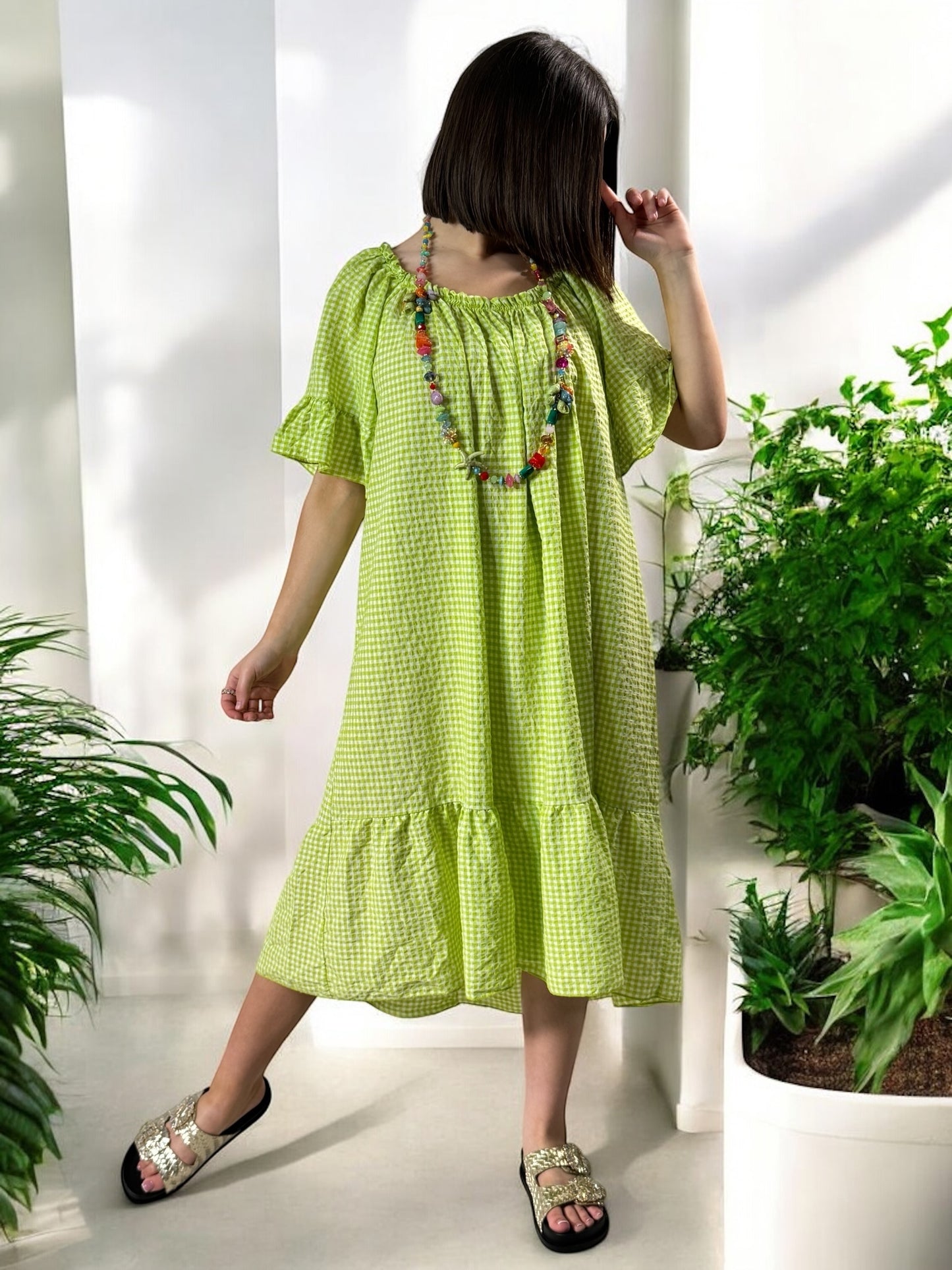 CAROLINE - ROBE VICHY VERT JUSQU'A LA TAILLE 54