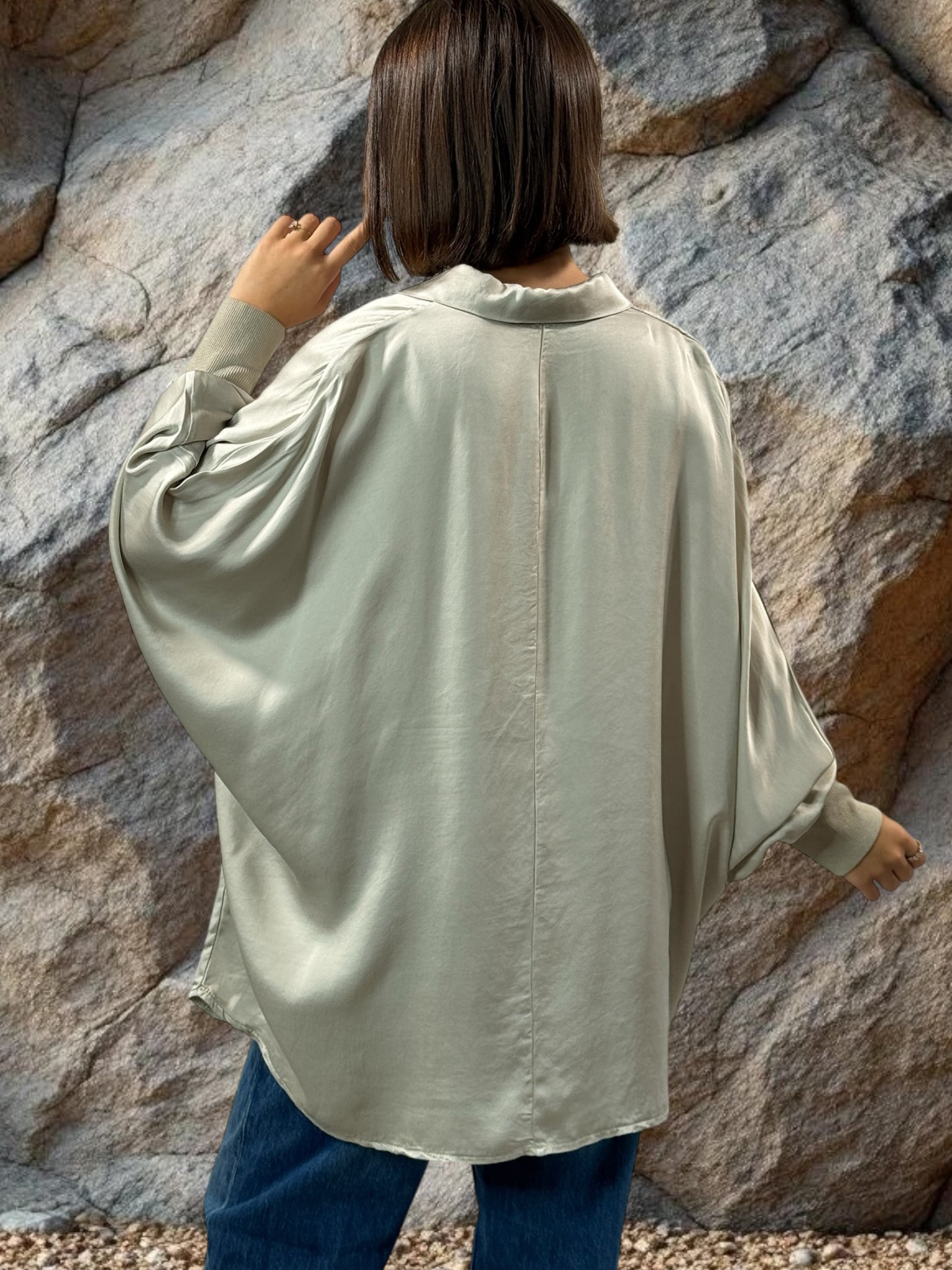 MONICA - TUNIQUE BLANC CASSE OVERSIZE ASPECT SOIE JUSQU'A LA TAILLE 56