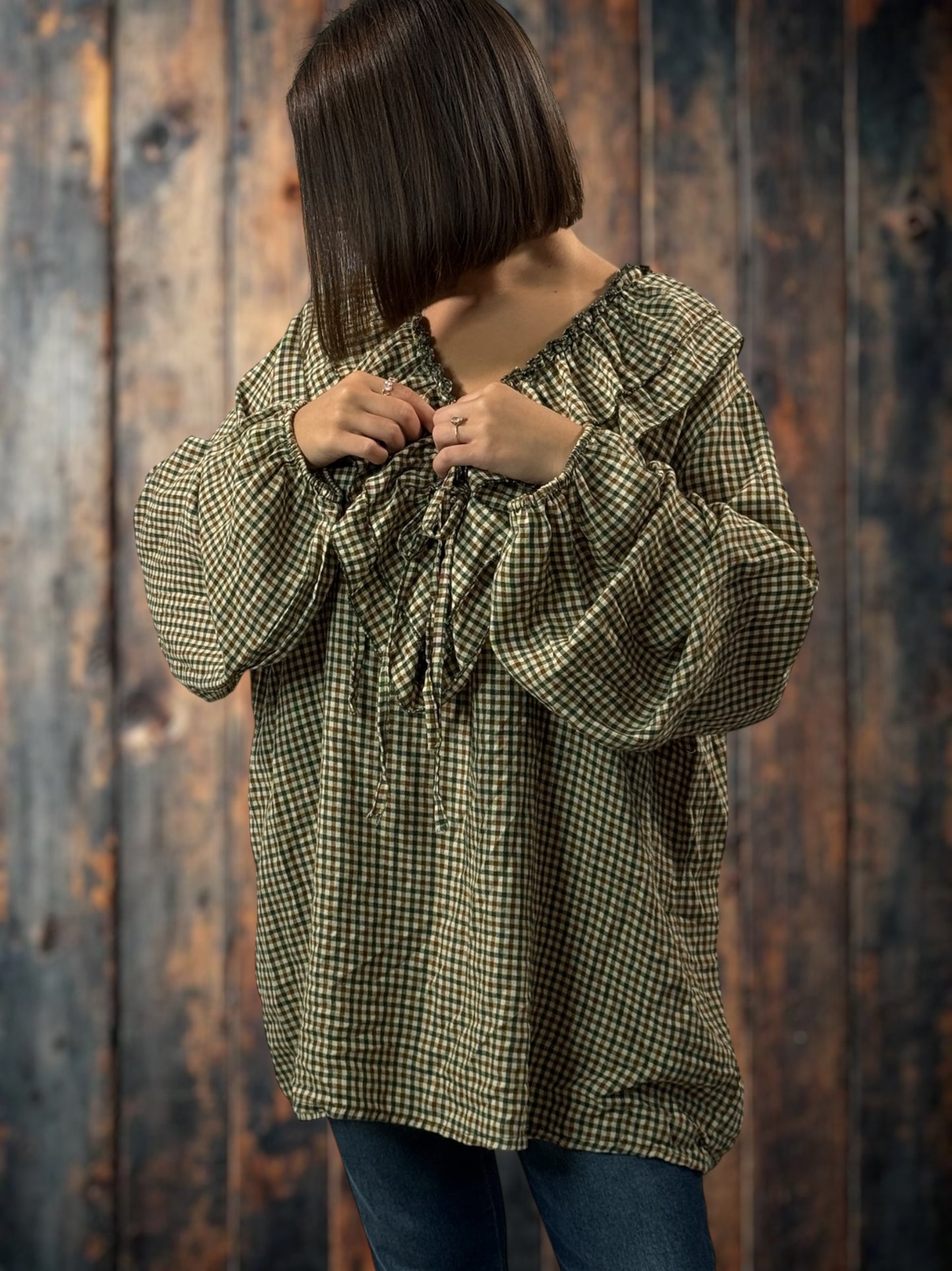 COLINE - BLOUSE A PETITS CARREAUX JUSQU'A LA TAILLE 52/54