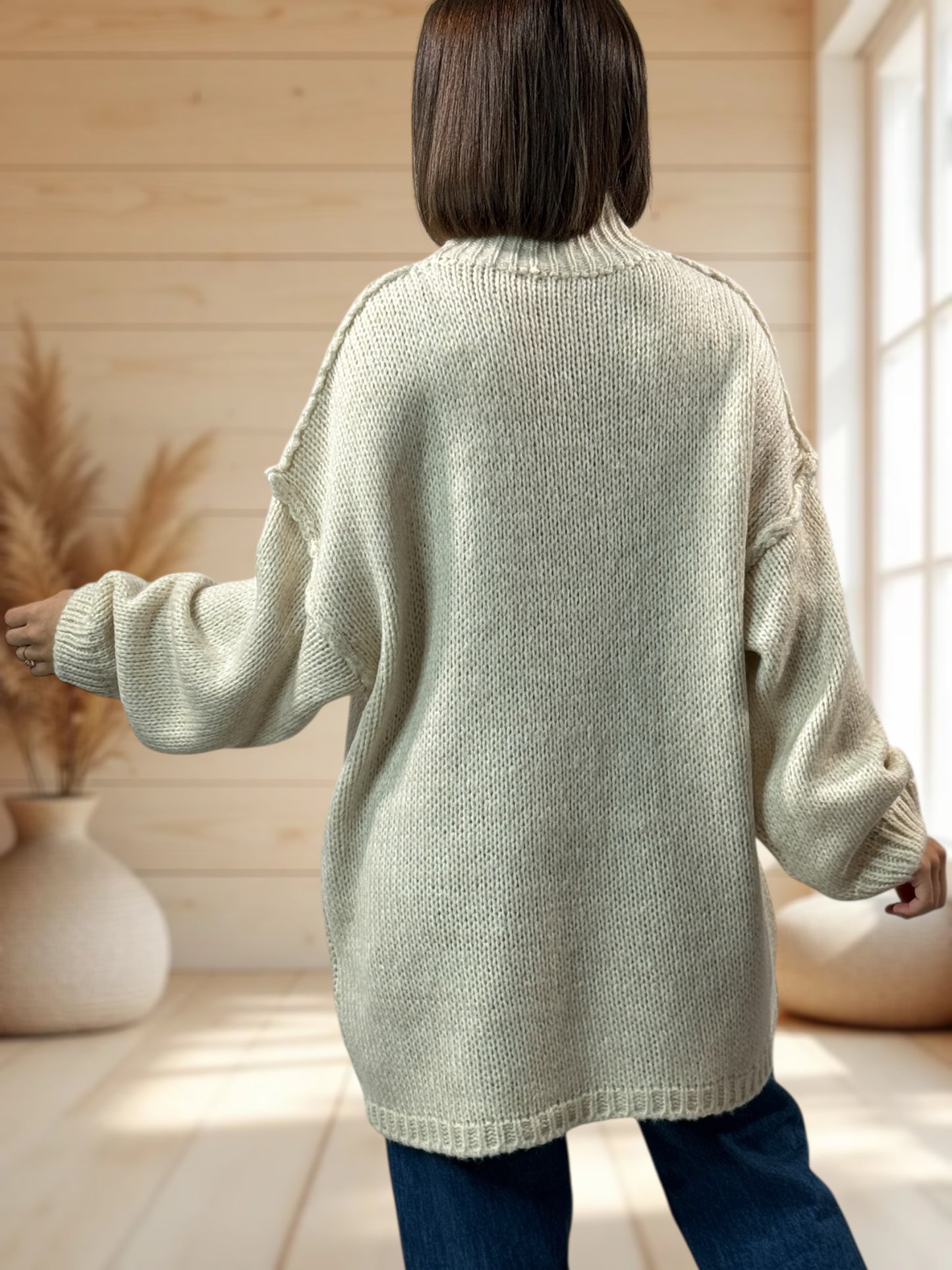 NATHY - PULL OVERSIZE BEIGE JUSQU'A LA TAILLE 54