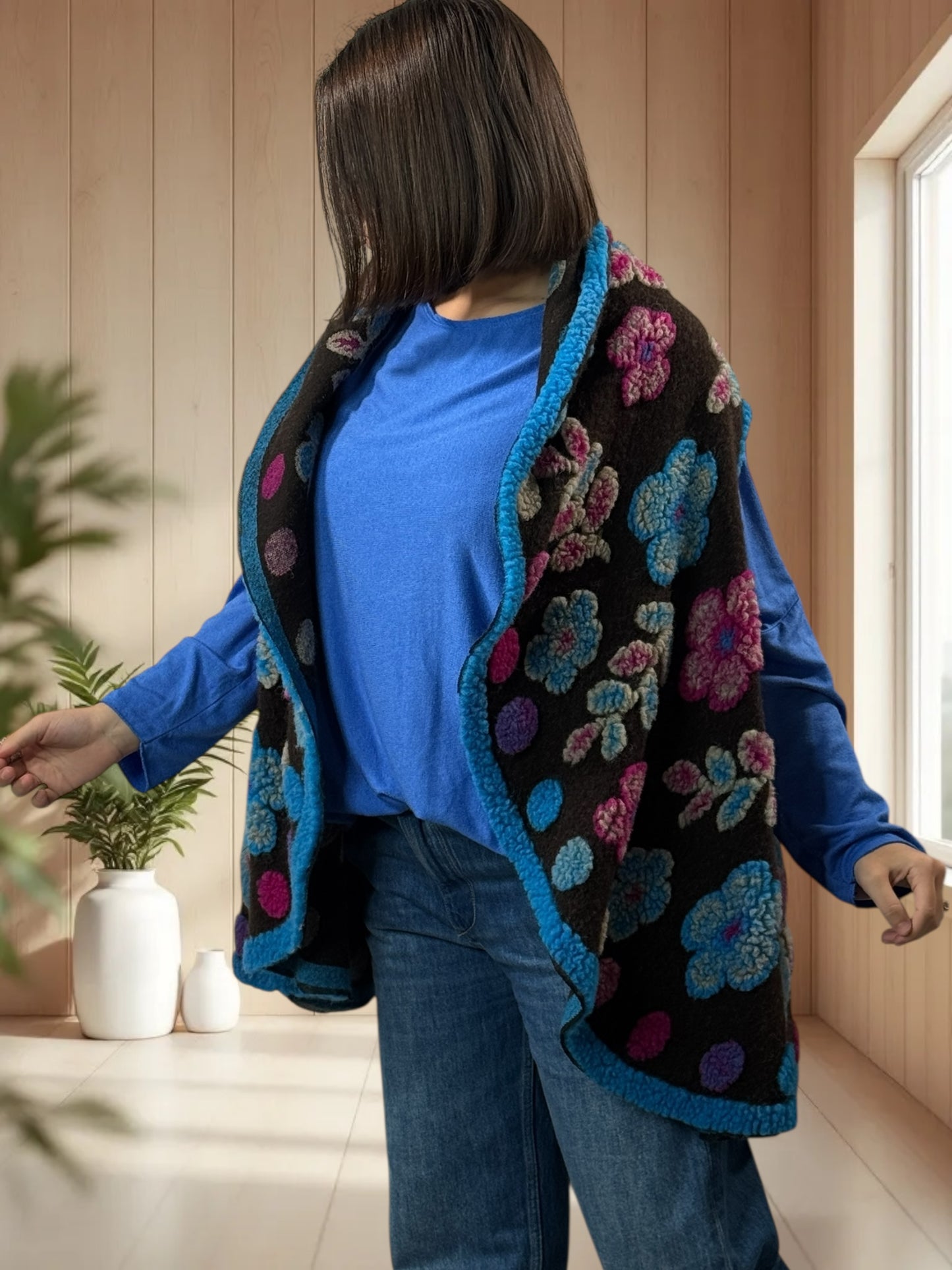 CHOCOLAT - GILET EN LAINE BOUILLIE JUSQU'A LA TAILLE 52
