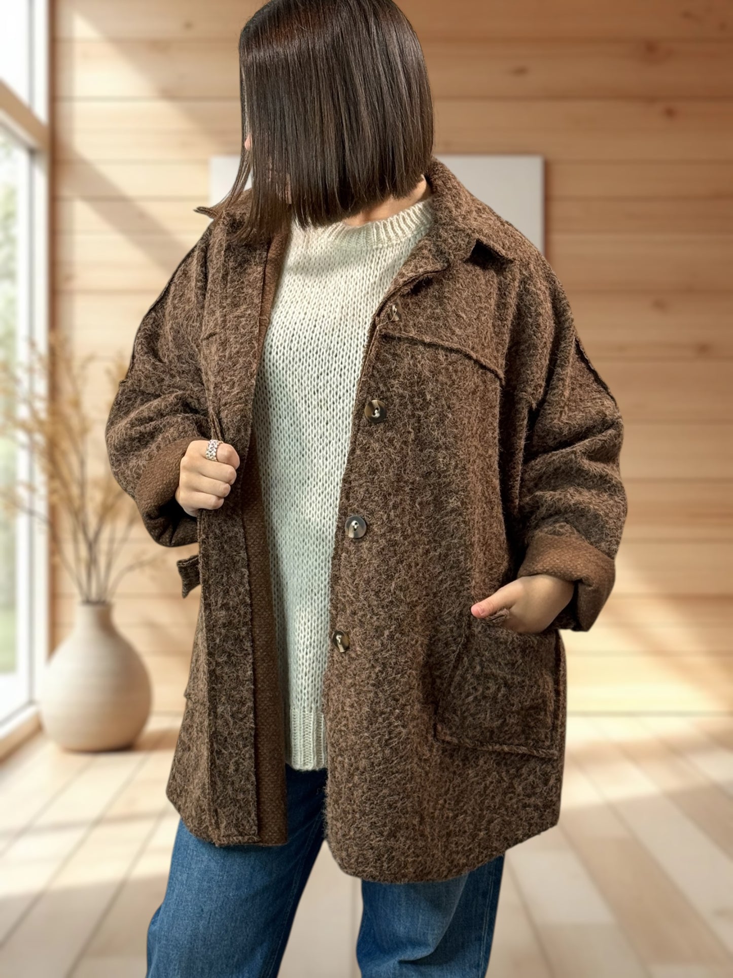 RAVELO - VESTE OVERSIZE MARRON JUSQU'A LA TAILLE 54/56