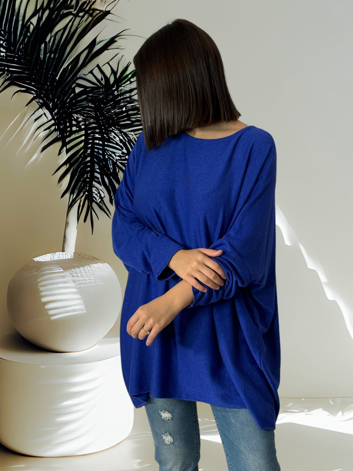CAPRIO - PULL BLEU EN MAILLE FLUIDE JUSQU'A LA TAILLE 54