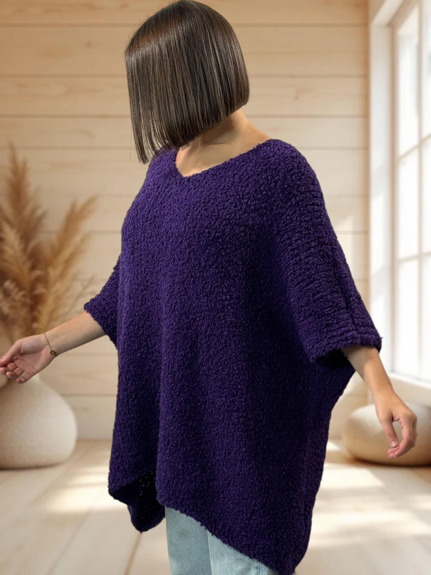 CAMILLE - PULL VIOLET OVERSIZE JUSQU'A LA TAILLE 58