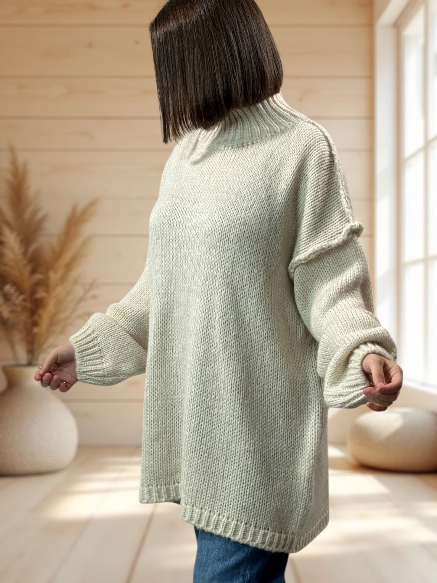 NATHY - PULL OVERSIZE BEIGE JUSQU'A LA TAILLE 54