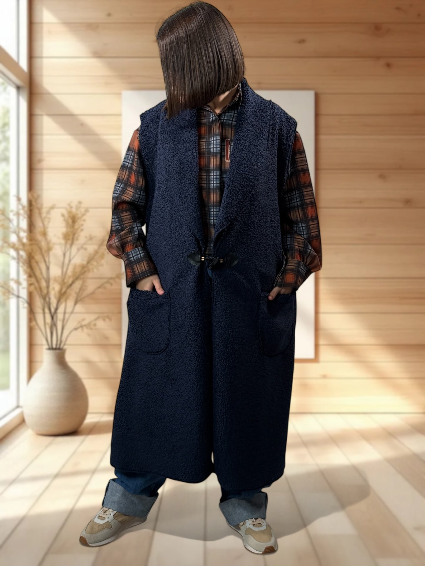 MAUD - GILET MARINE SANS MANCHES JUSQU'A LA TAILLE 54/56