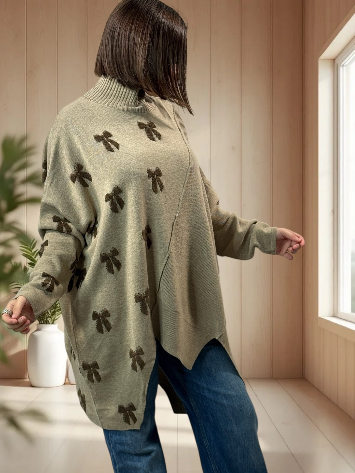 ANTONINO - PULL BEIGE OVERSIZE EN MAILLE JUSQU'A LA TAILLE 58