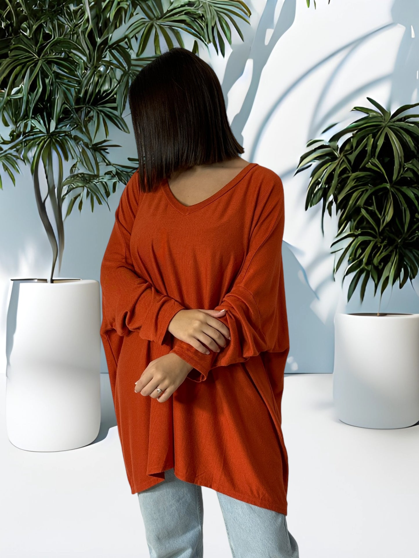OSCAR - PULL OVERSIZE ROUX EN MAILLE FLUIDE JUSQU'A LA TAILLE 56